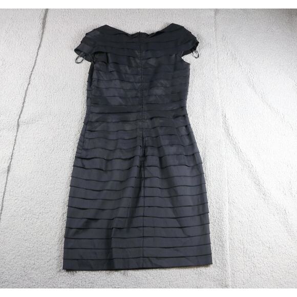 Tadashi Shoji Dress 12 Black Pleated Rosette Cap Sleeve Shutter Cocktail Formal - Picture 3 of 8